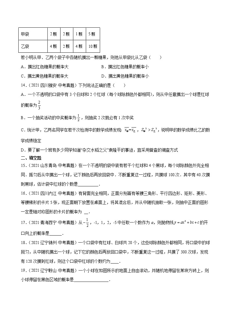 初中数学中考复习 专题28概率-2021年中考数学真题分项汇编（原卷版）【全国通用】（第02期）第3页