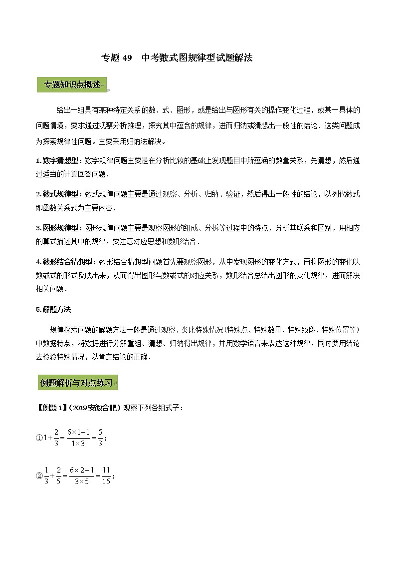 初中数学中考复习 专题49  中考数式图规律型试题解法（解析版）第1页