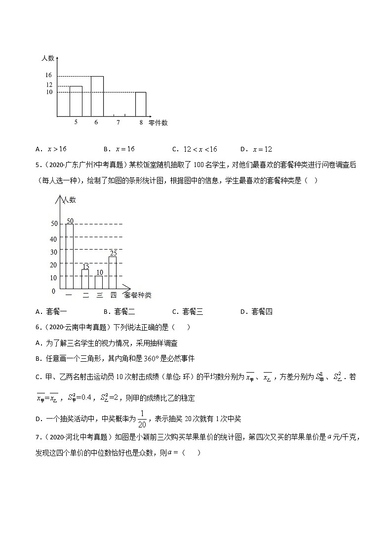 初中数学中考复习 专题61数据的收集与整理（1）-2020年全国中考数学真题分项汇编（第02期，全国通用）（原卷版）第2页