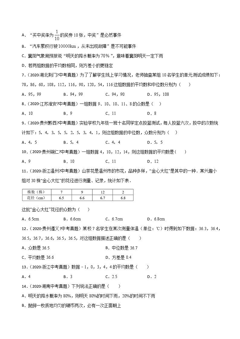 初中数学中考复习 专题64数据分析（2）-2020年全国中考数学真题分项汇编（第02期，全国通用）（原卷版）第2页