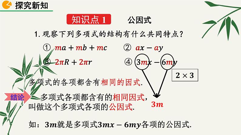 北师大版数学八年级下册 第四章 4.2 提公因式法 第一课时 课件第5页