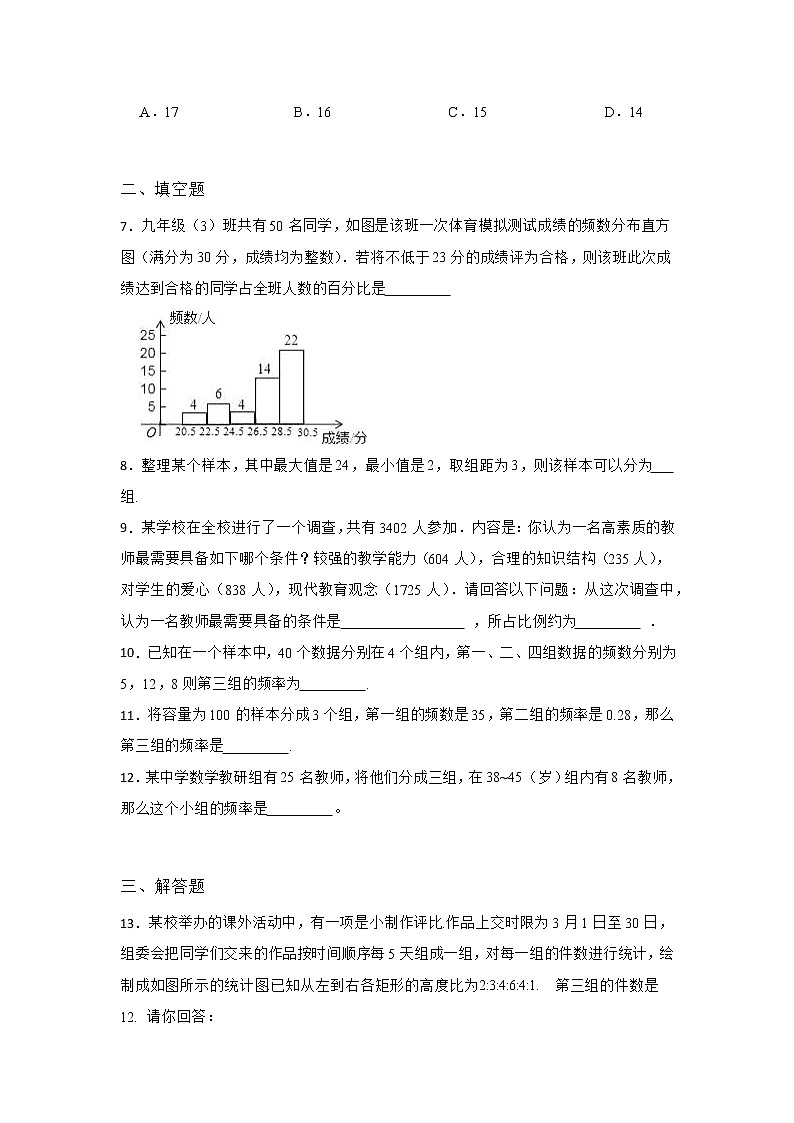 18.4 频数分布表与直方图 冀教版八年级数下册随堂同步练习(含答案)02
