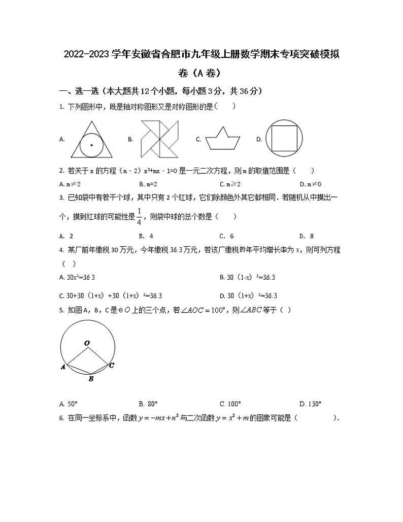 2022-2023学年安徽省合肥市九年级上册数学期末专项突破模拟卷（AB卷）含解析01