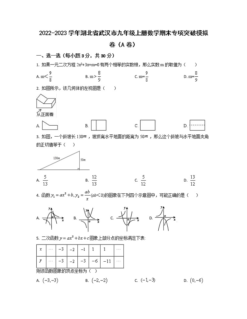 2022-2023学年湖北省武汉市九年级上册数学期末专项突破模拟卷（AB卷）含解析01