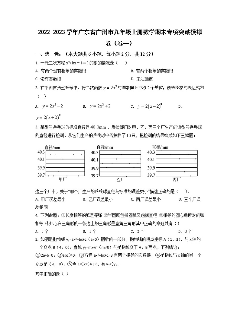 2022-2023学年广东省广州市九年级上册数学期末专项突破模拟卷（卷一卷二）含解析第1页