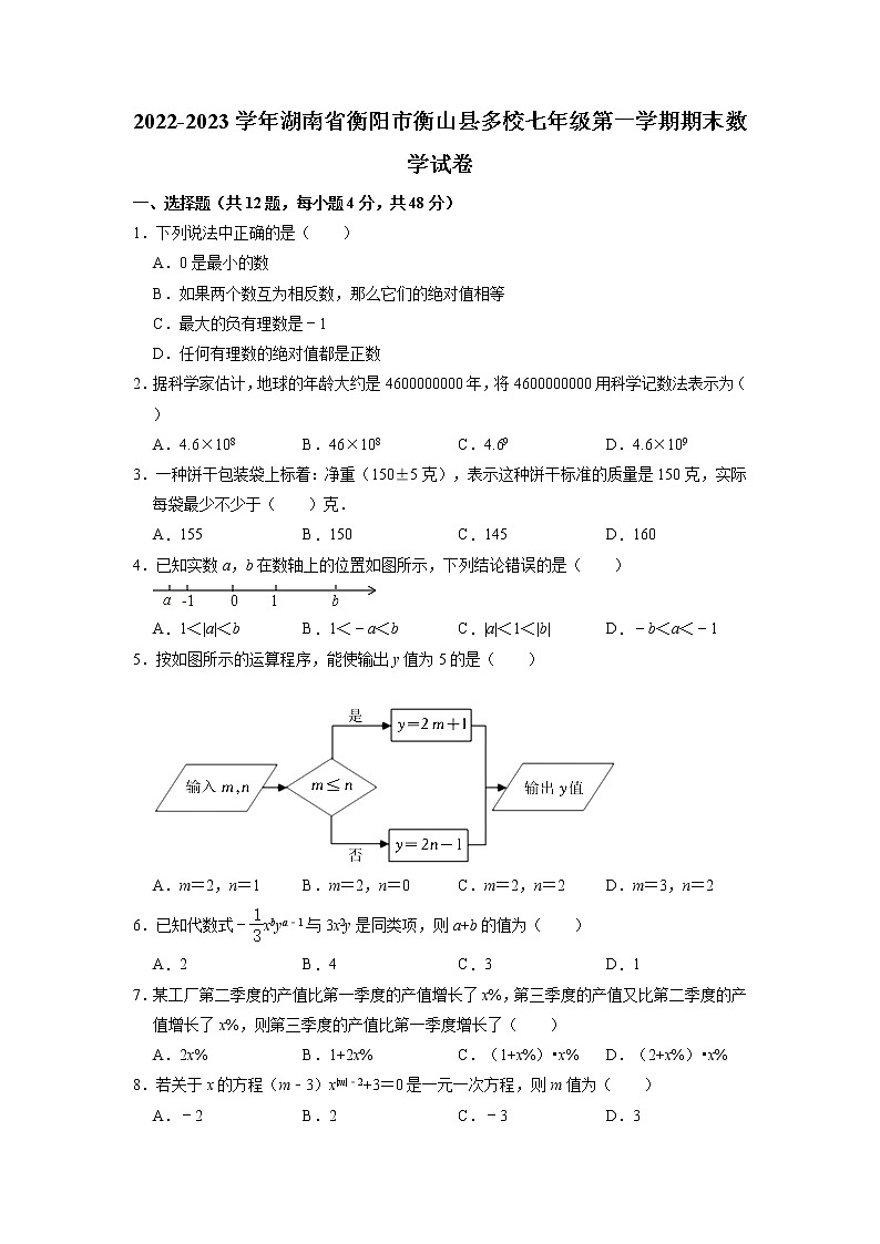 +湖南省衡阳市衡山县多校2022-2023学年七年级上学期期末数学试卷+第1页