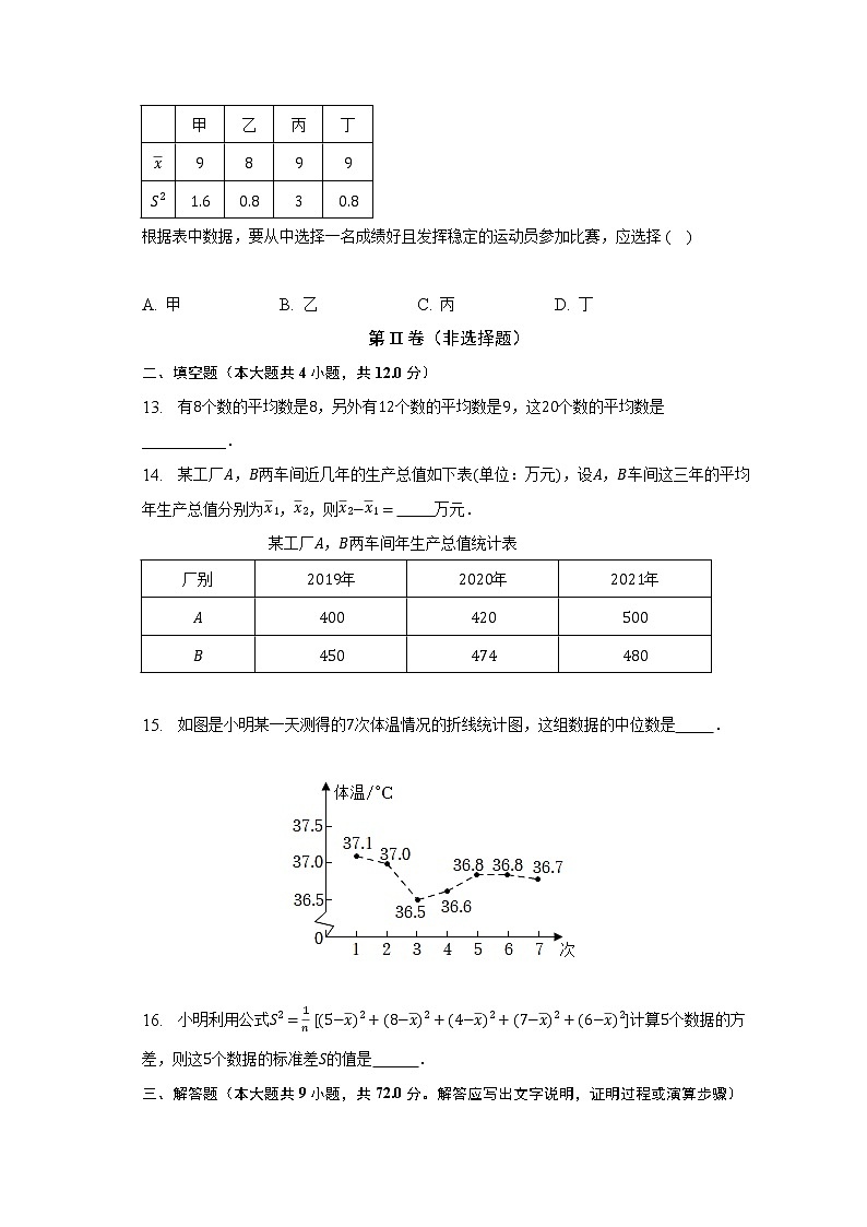 浙教版初中数学八年级下册第三单元《数据分析初步》（较易）（含答案解析） 试卷03