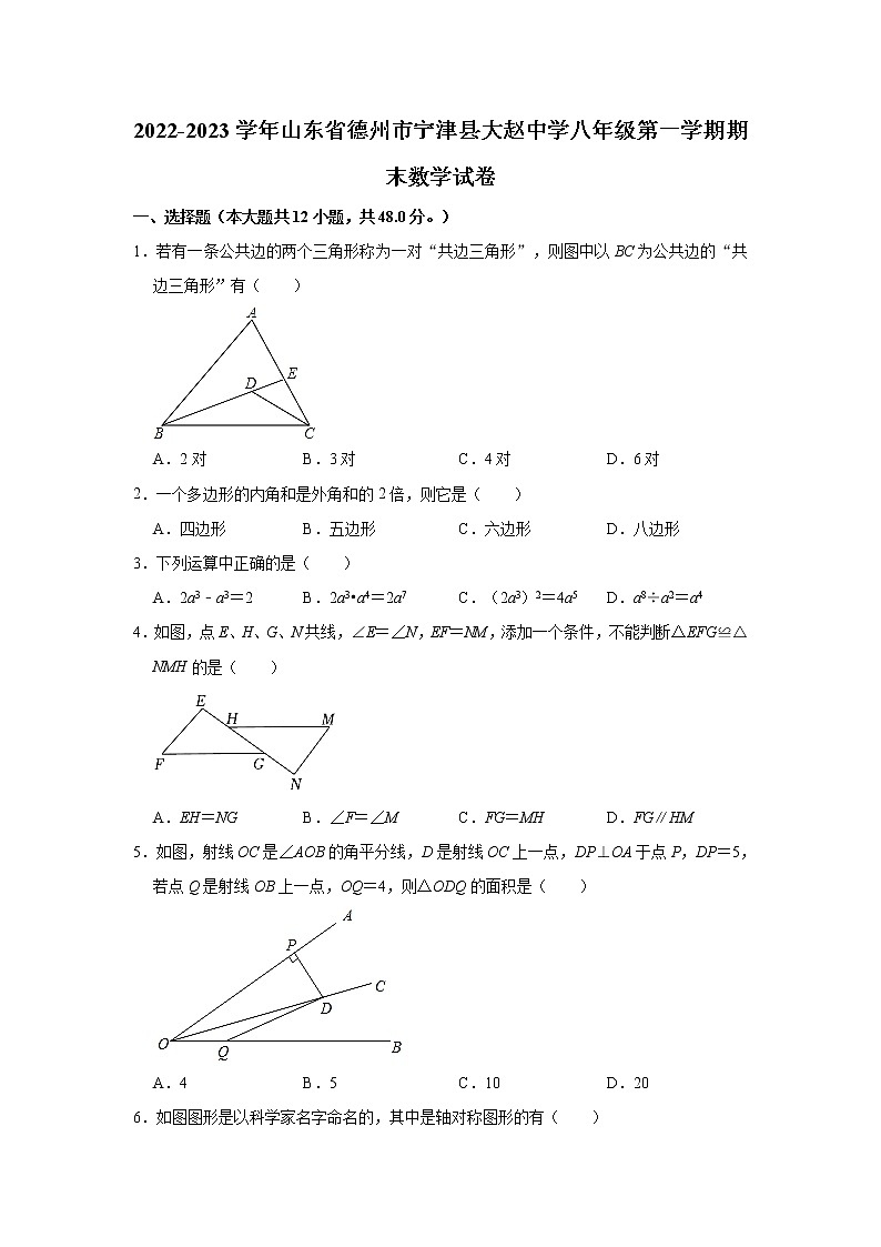 山东省德州市宁津县大赵中学2022-2023学年八年级上学期期末数学试卷 (含答案)第1页