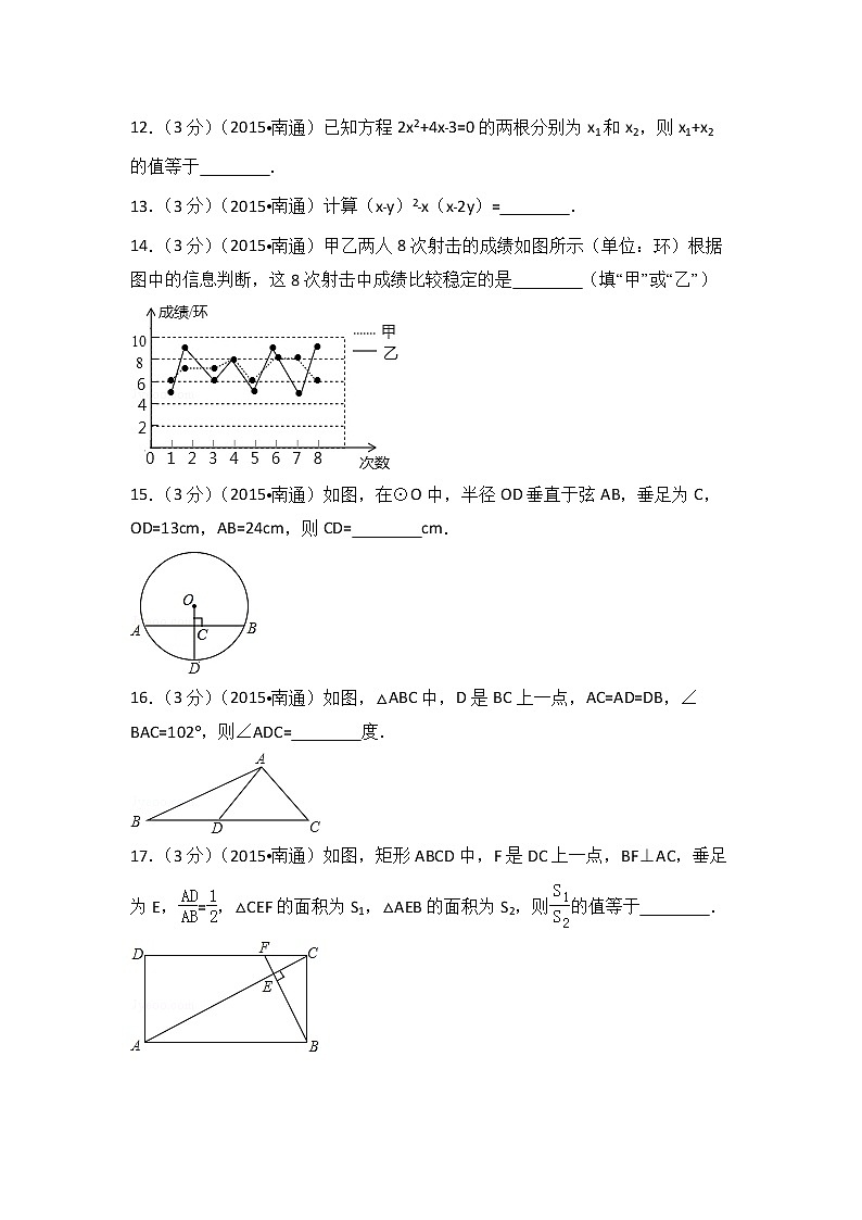 2015年江苏省南通市中考数学试卷（空白卷）03