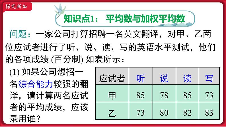 20.1.1  第1课时 平均数和加权平均数 课件 2022-2023学年人教版数学八年级下册第3页