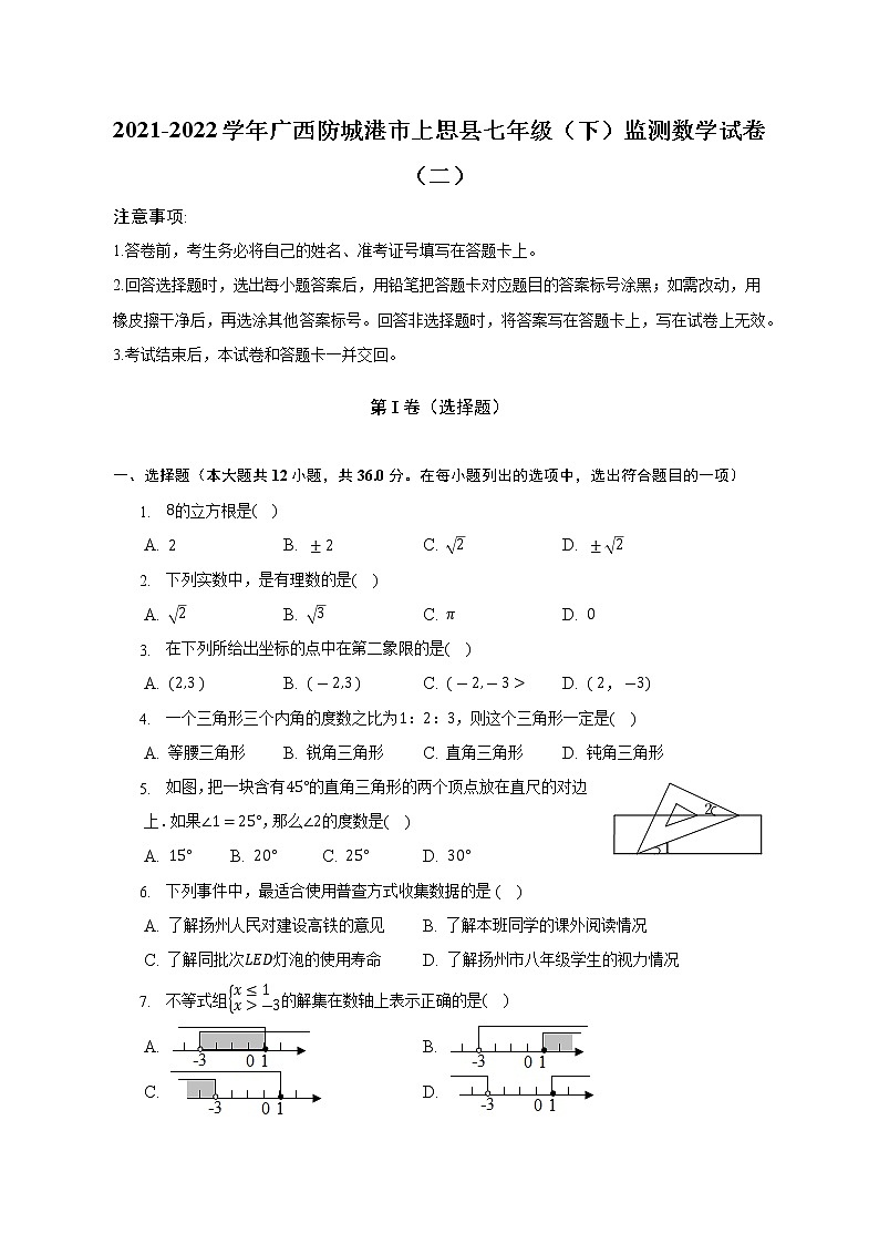2021-2022学年广西防城港市上思县七年级（下）监测数学试卷（二）(解析版)01