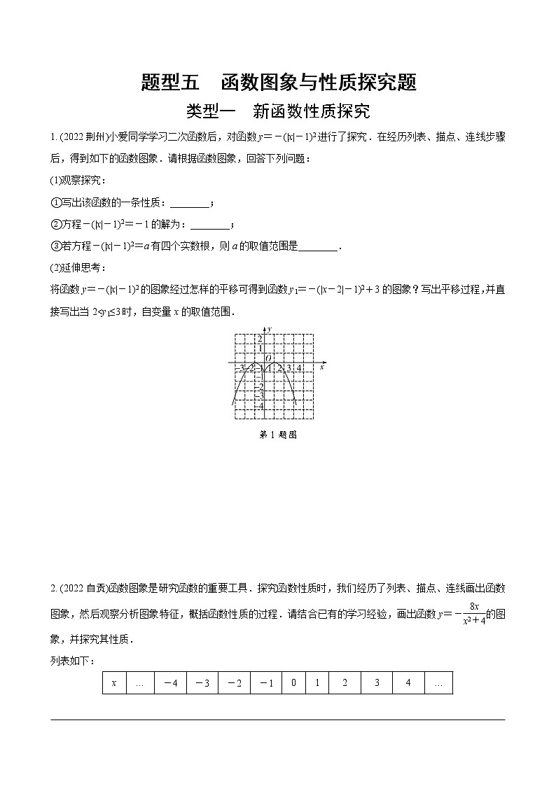2023年中考数学第一轮重难点题型练习 题型五  函数图象与性质探究题（无答案）01