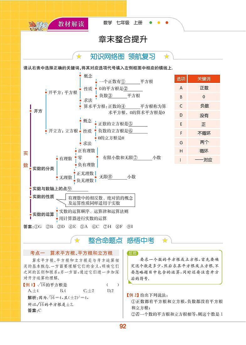 【教材解读】浙教版数学七年级上册 第3章 实数 章末整合提升第1页