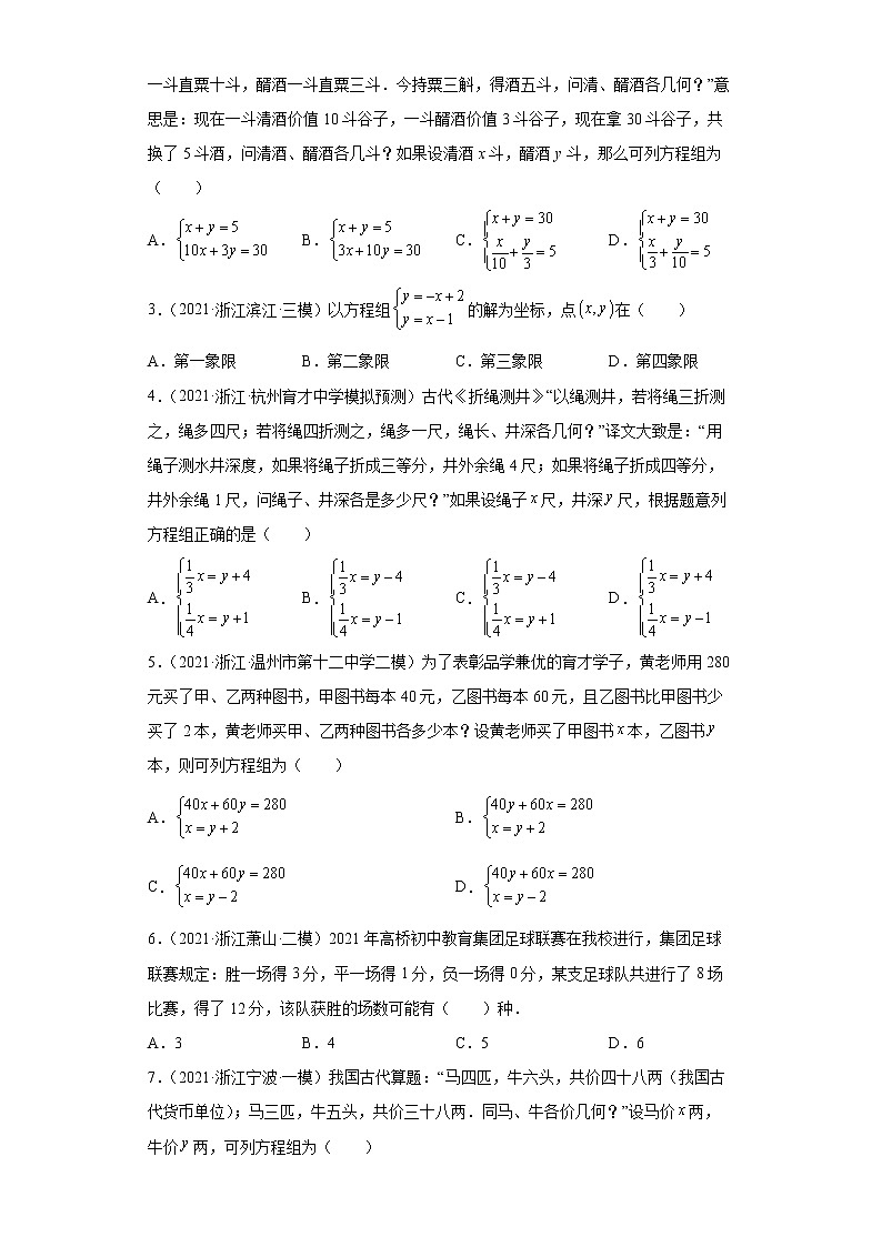  2022-2023 数学浙教版新中考精讲精练 考点06二元一次方程组（原卷版）第2页