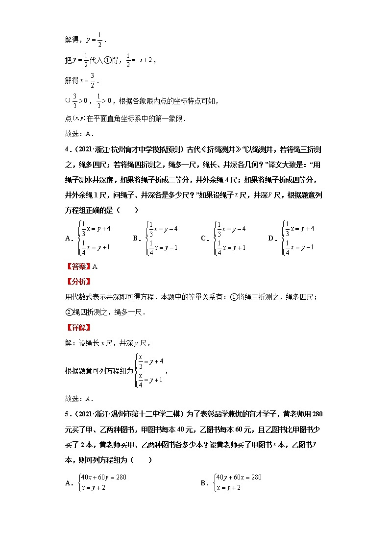 2022-2023 数学浙教版新中考精讲精练 考点06二元一次方程组（解析版）第3页