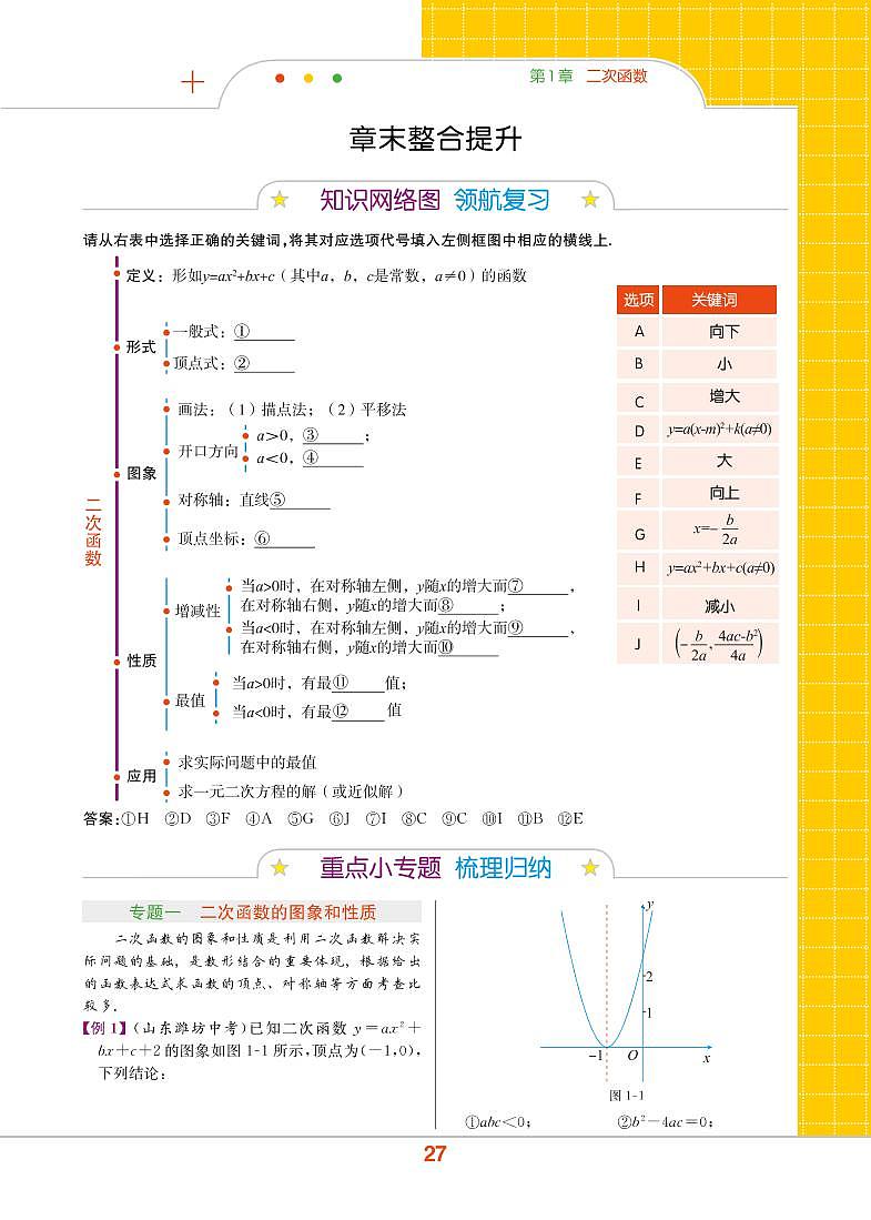 【教材解读】浙教版数学九年级上册 第1章 二次函数 章末整合提升 试卷01