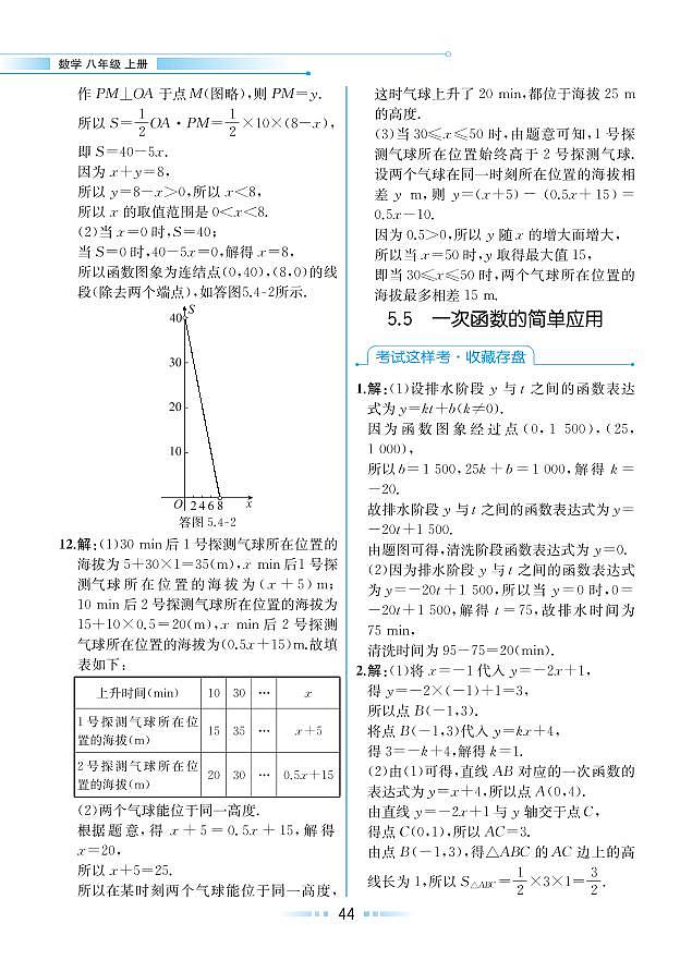 【教材解读】浙教版数学八年级上册 第5章 一次函数 5.5 一次函数的简单应用 试卷01
