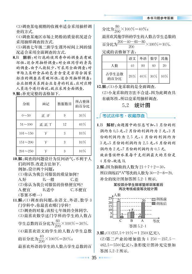 【教材解读】湘教版数学七年级上册 第5章 数据的收集与统计图 5.2 统计图 试卷01