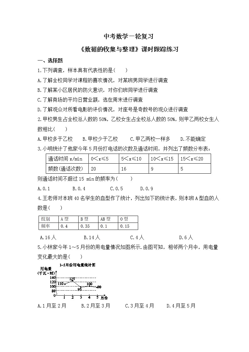 中考数学一轮复习《数据的收集与整理》课时跟踪练习（含答案）第1页