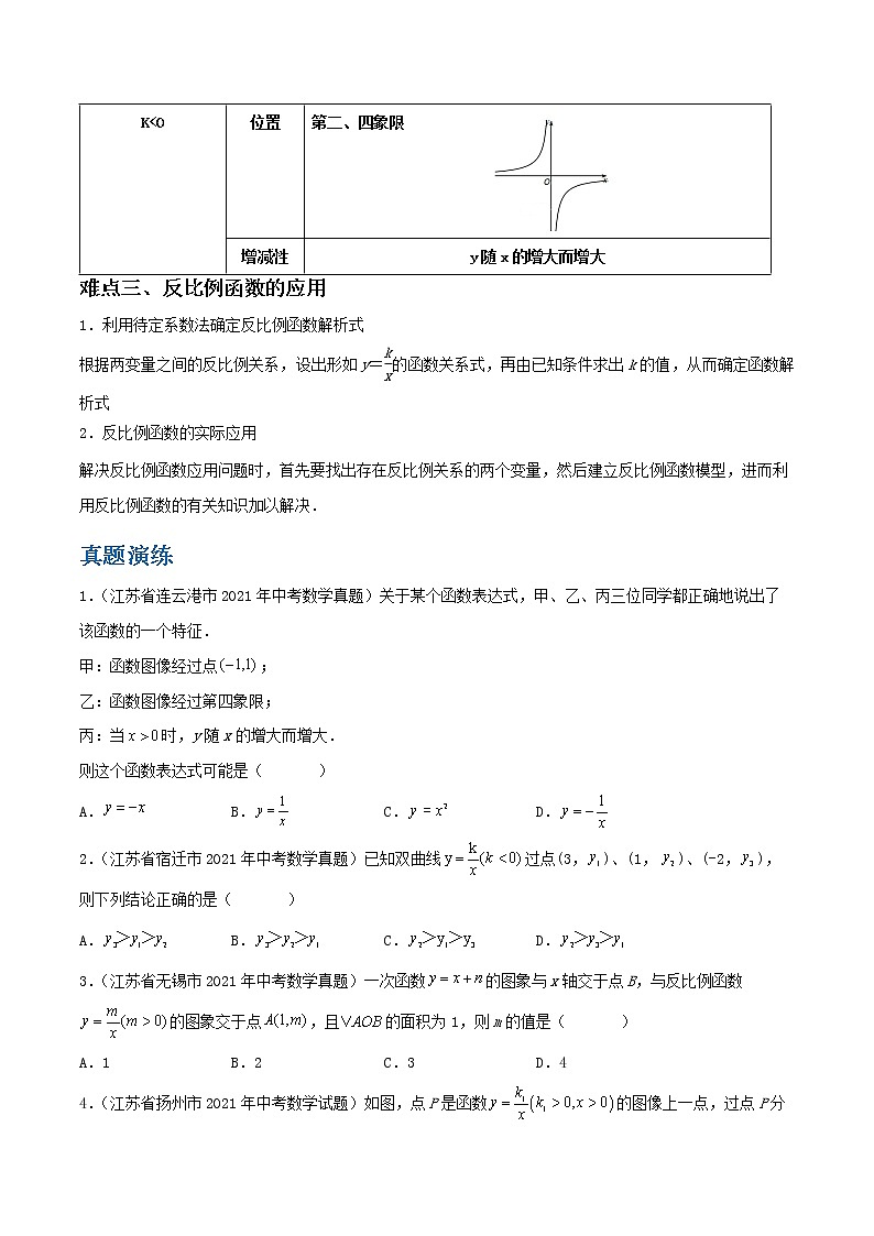 备战2023数学新中考二轮复习重难突破（江苏专用）专题10 反比例函数（原卷版）第2页
