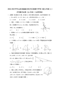 2022-2023学年山东省威海市经开区新都中学等三校九年级（上）月考数学试卷（12月份）（五四学制）(解析版)