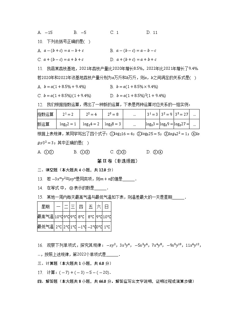 四川省泸州市合江县2022-2023学年七年级上学期期中数学试卷(解析版)第2页