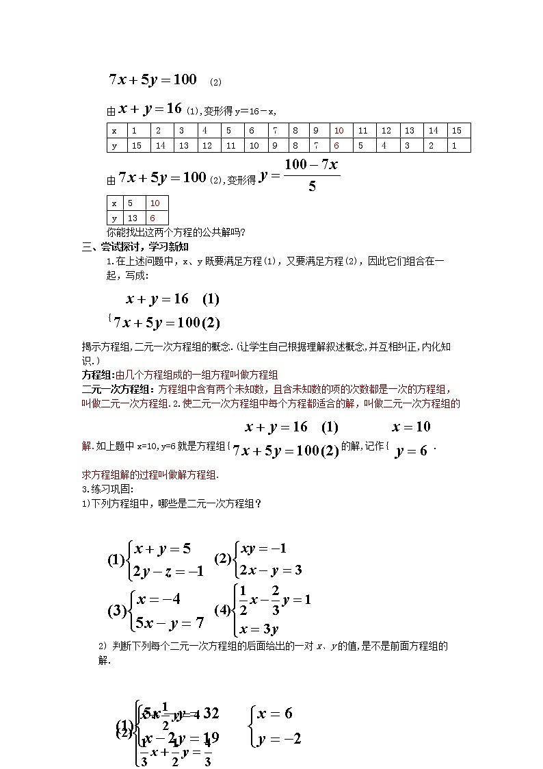 6.9二元一次方程组及其解法 教案第2页