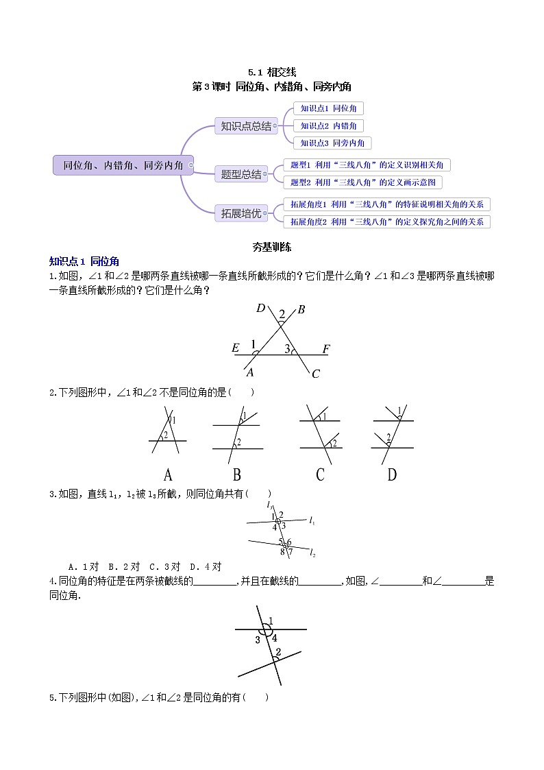 5.1.3 同位角、内错角、同旁内角（导学案+课件+作业）-2022-2023学年七年级数学下册同步精品课件（人教版）01
