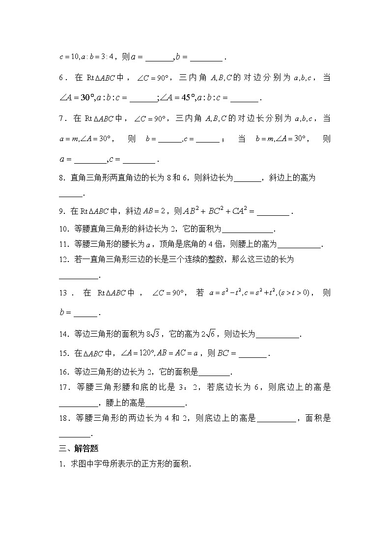 华师大版初中数学八年级上册基础同步习题  14.1.1《直角三角形三边的关系》同步练习03