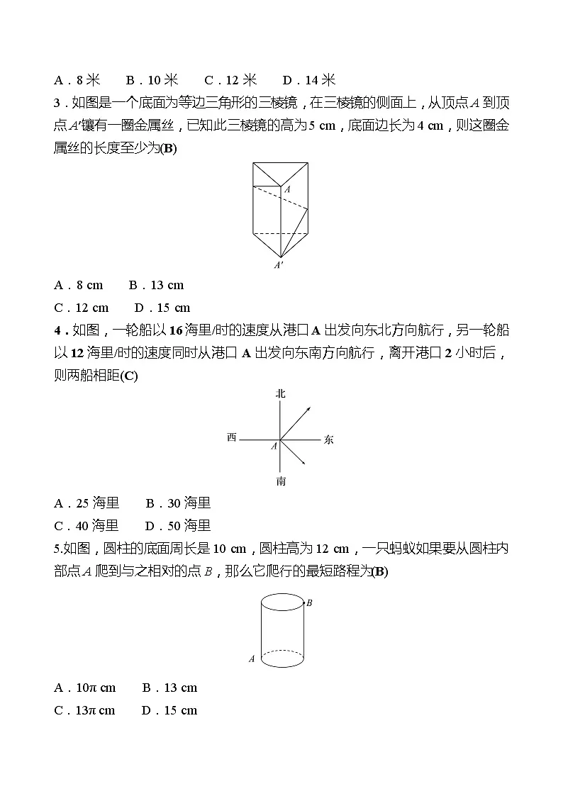 第一章 3勾股定理的应用 同步练习（教师版）2022-2023 北师大数学 八年级上册第2页