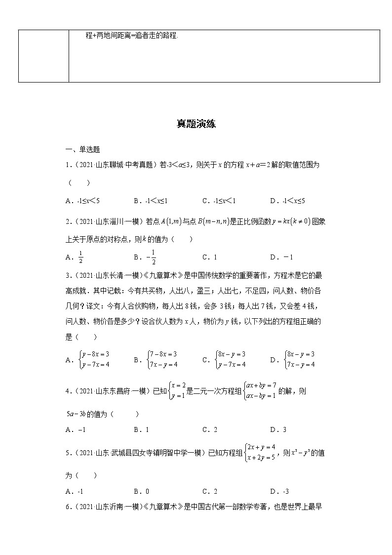  2022-2023 数学华师大版中考考点经典导学 考点05一次方程（组）（原卷版）第2页