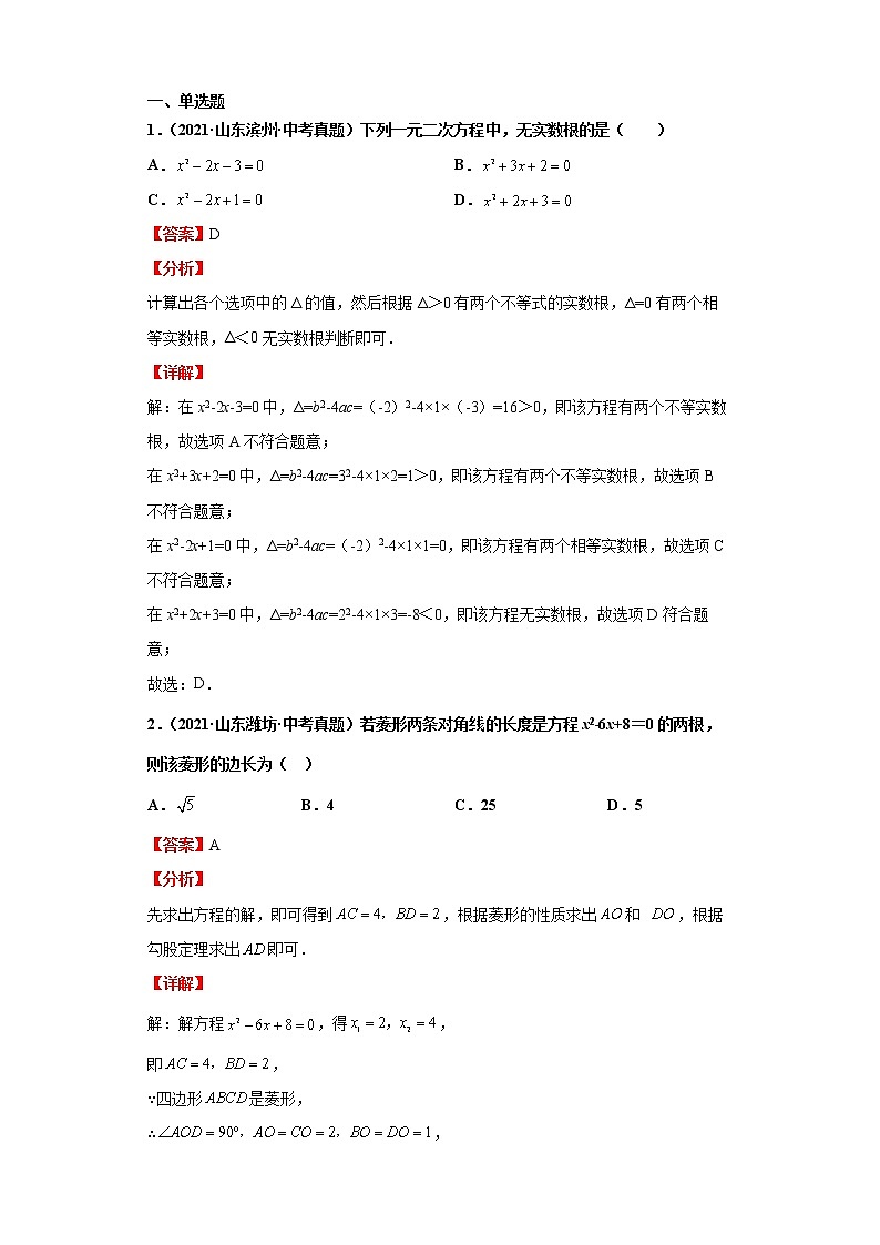  2022-2023 数学华师大版中考考点经典导学 考点06一元二次方程（解析版）第2页