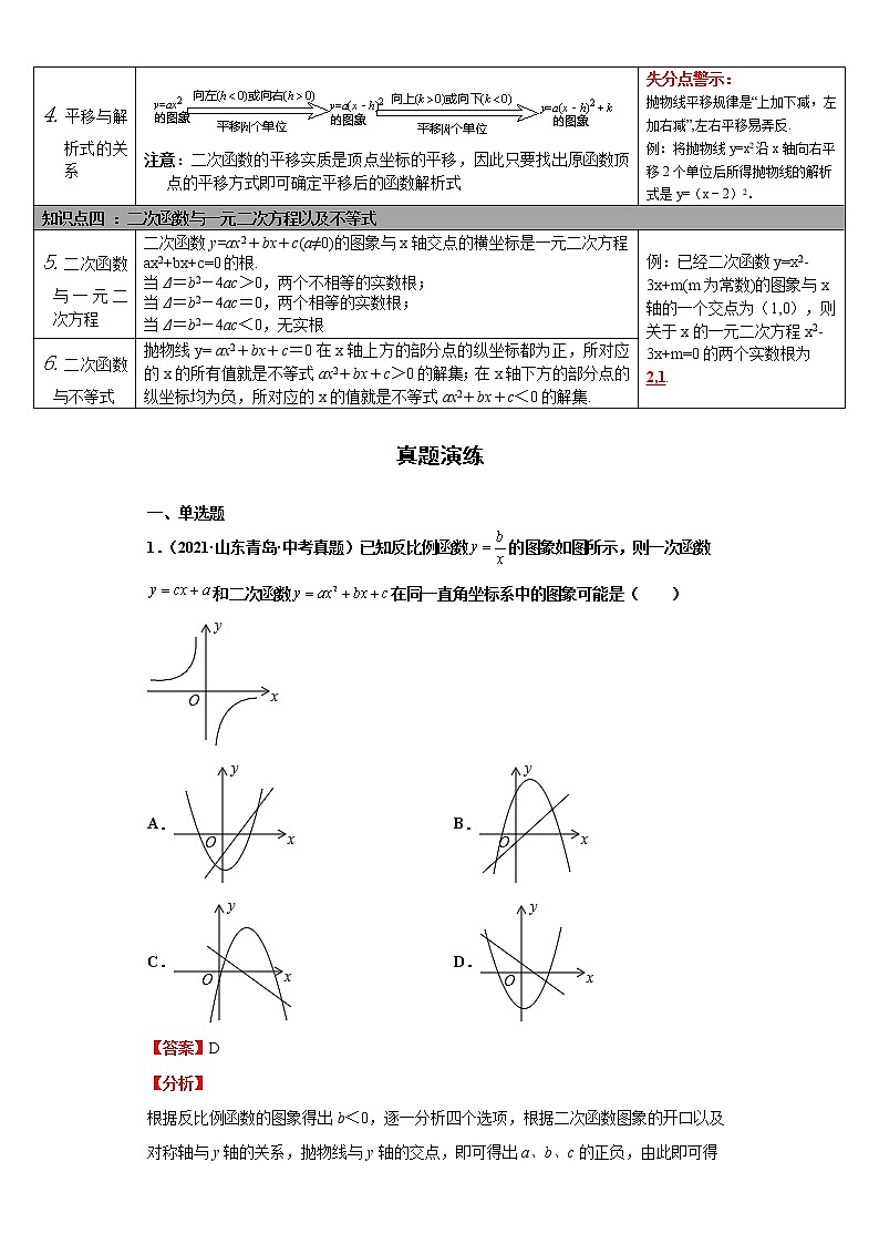  2022-2023 数学华师大版中考考点经典导学 考点12二次函数的图象与性质（解析版）第2页