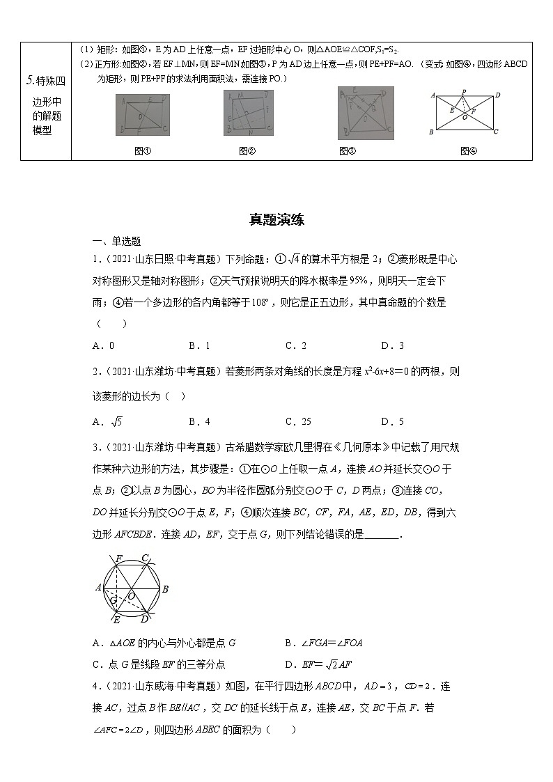  2022-2023 数学华师大版中考考点经典导学 考点19特殊平行四边形（原卷版）第2页
