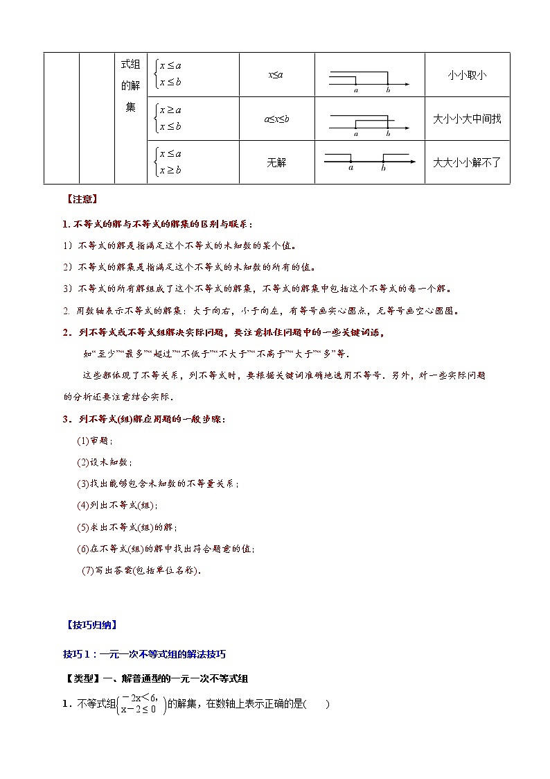 专题10 一元一次不等式(组)(归纳与讲解)(原卷版)第2页