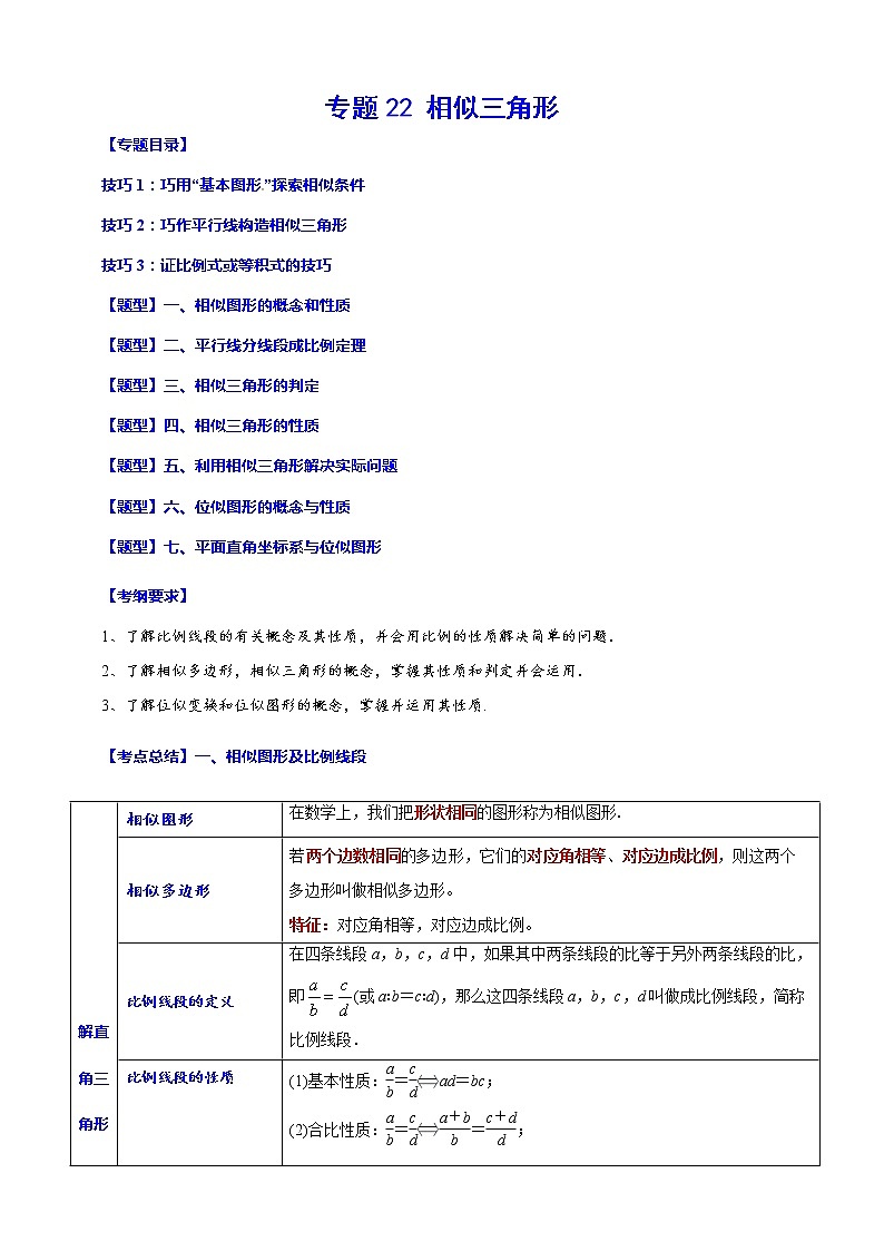 专题22 相似三角形(归纳与讲解)(原卷版)第1页
