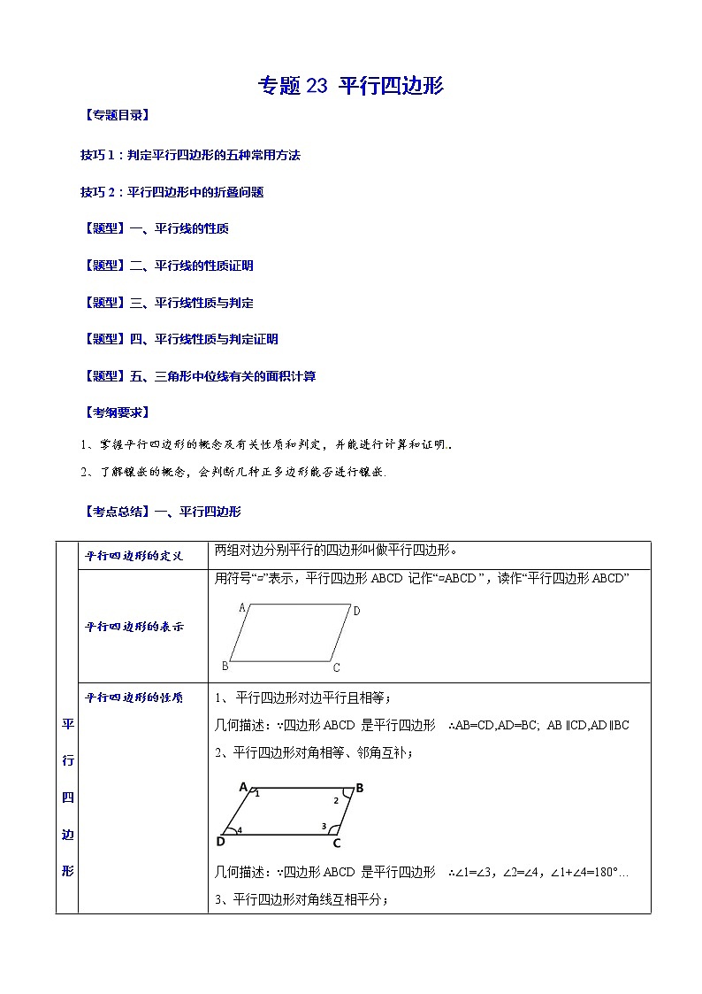 专题23 平行四边形(归纳与讲解)(原卷版)第1页
