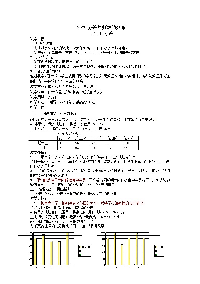 17.1方差与频数的分布 教案第1页