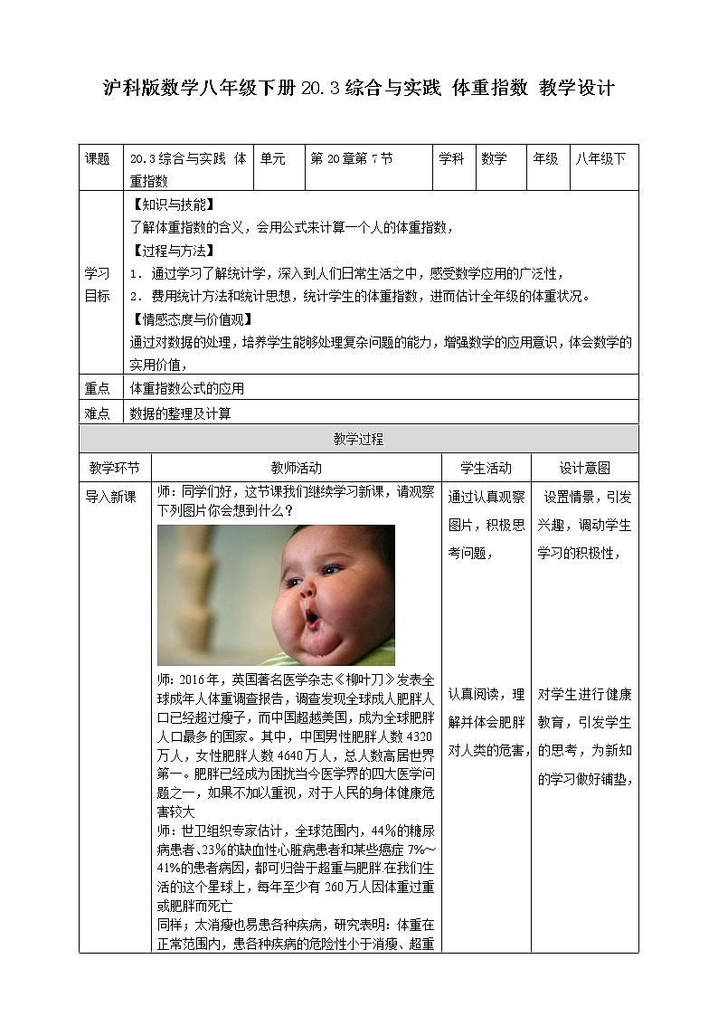 20.3综合与实践 体重指数 教案第1页