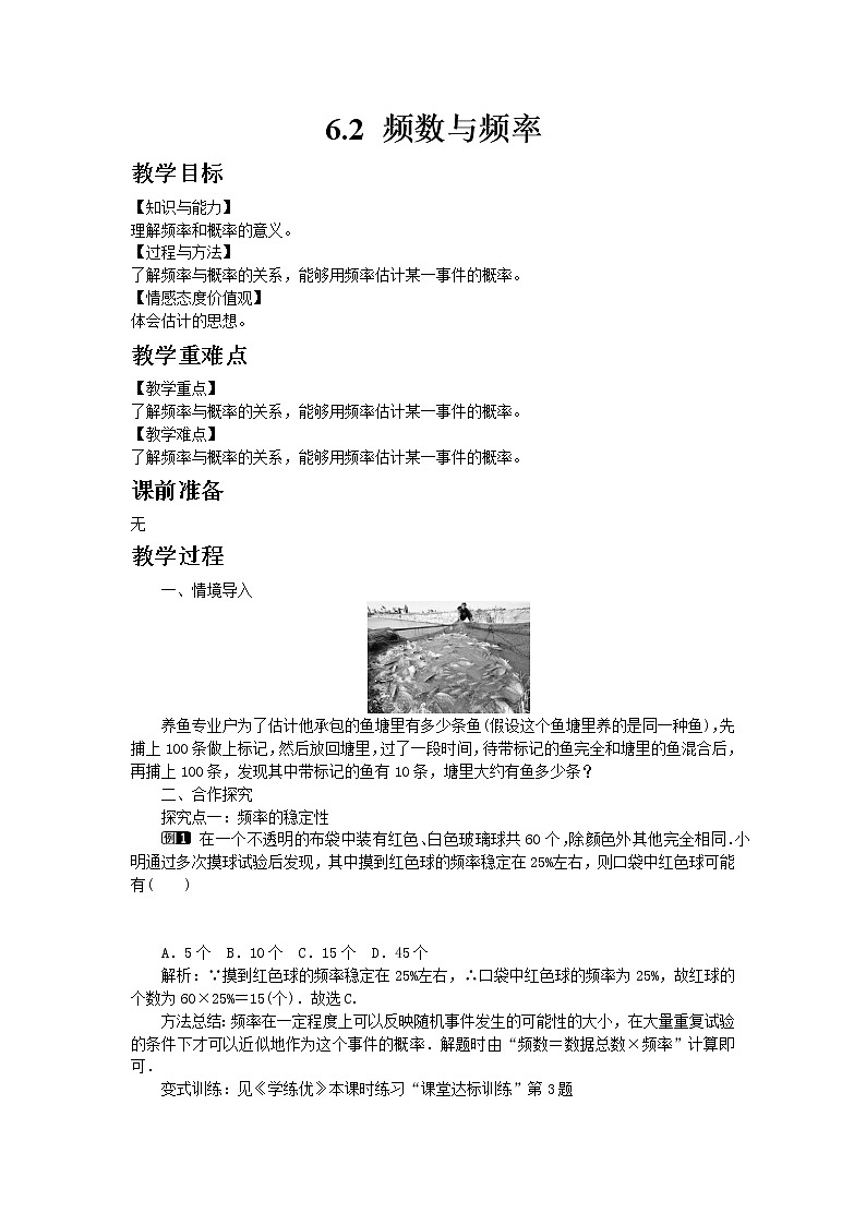 6.2频数与频率 教案第1页