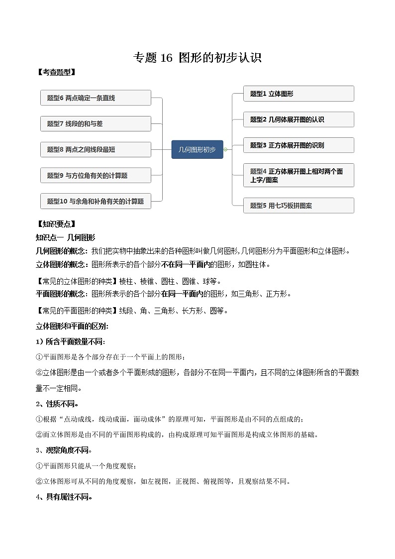 专题16 图形的初步认识（解析版）第1页