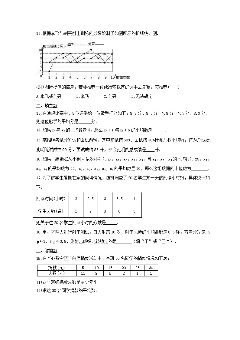 北师大版2023年中考数学一轮复习《数据的分析》单元练习（含答案）第3页