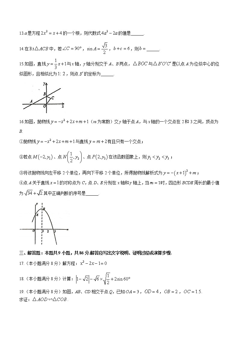 福建省泉州市台商投资区2022-2023学年九年级上学期期末考试数学试题（含答案）03