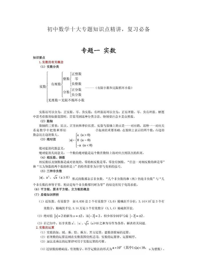 初中数学十大专题知识点精讲第1页