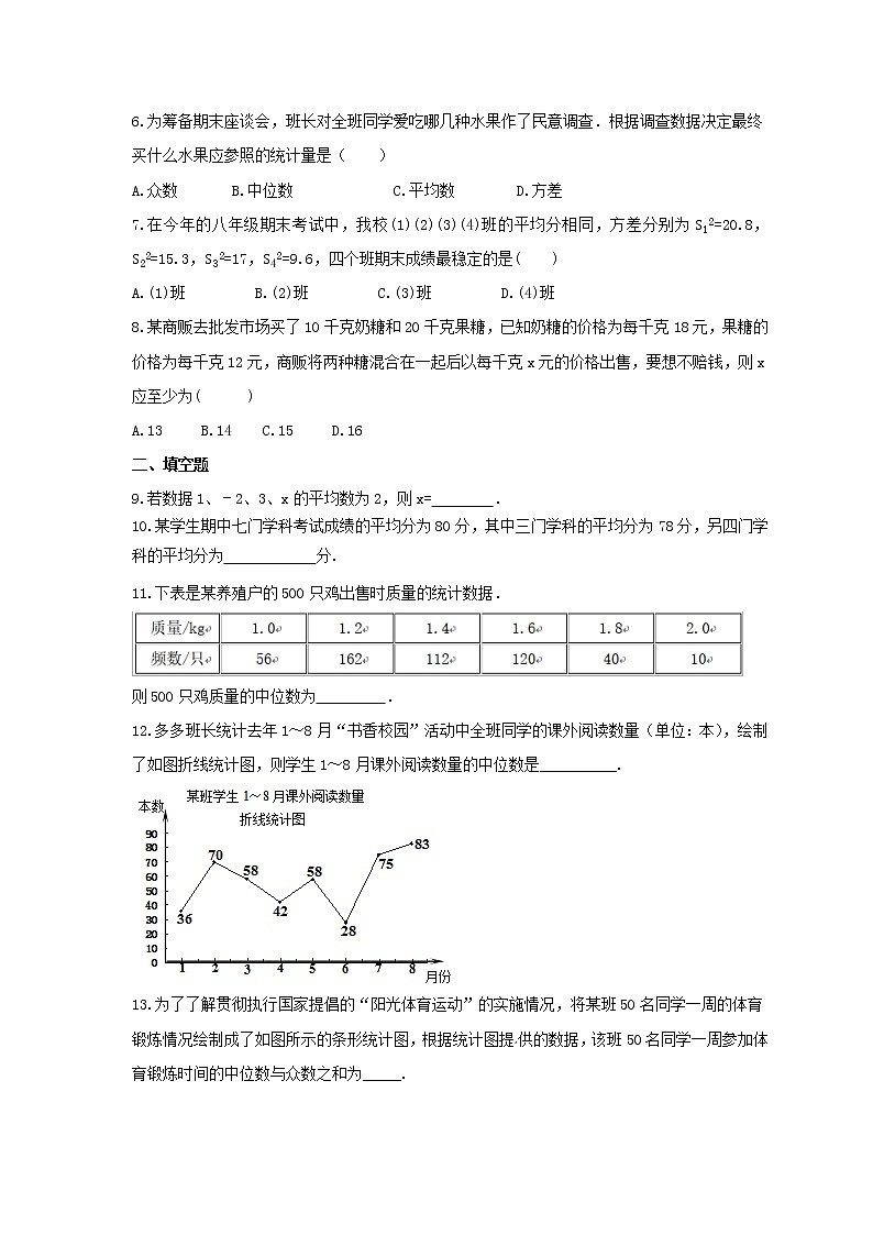 2023年中考数学一轮复习考点《数据的分析》通关练习题(含答案)第2页