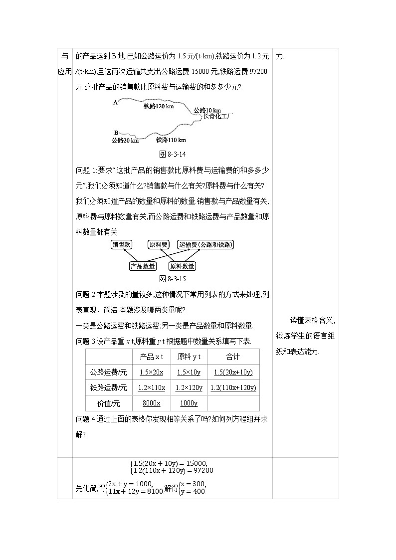 人教版七年级数学下册教案 8.3   第3课时　经济生活与行程问题02