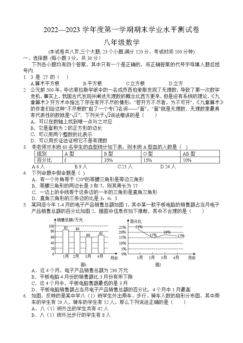 河南省驻马店市遂平县2022-2023学年八年级上学期数学期末试卷(含答案)第1页