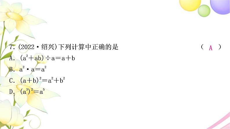 中考数学复习第一章数与式第三节代数式、整式与因式分解作业课件08