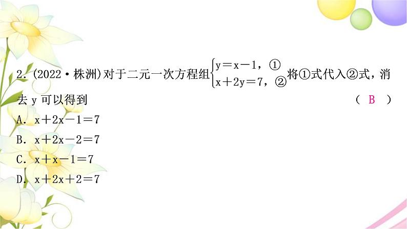 中考数学复习第二章方程(组)与不等式(组)第一节一次方程(组)及其应用作业课件03