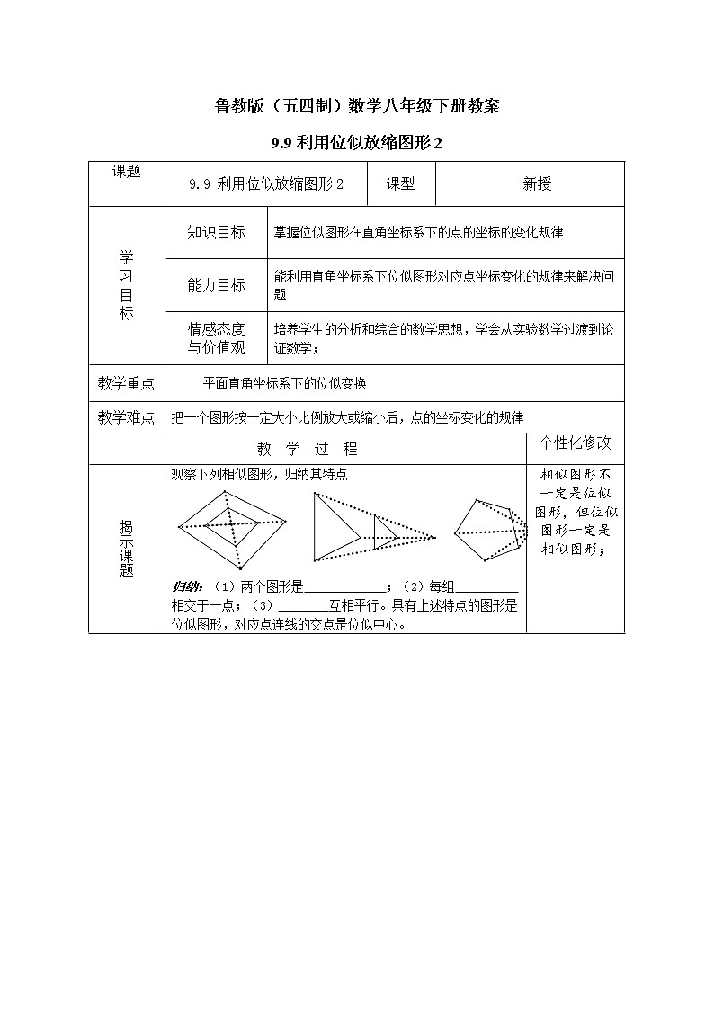 鲁教版（五四制）数学八年级下册教案 9.9利用位似放缩图形201
